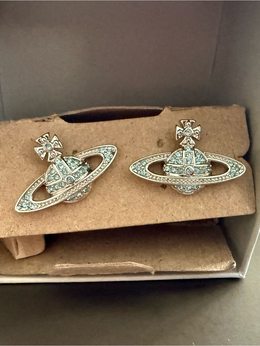 Vivienne Westwood Silver Orb Crystal Stud Earrings with Clear Stones